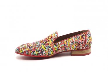 Modèle de chaussure Rivette, fabriqué en Satin Collage Rosa