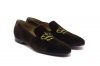 Dina model shoe, designed in Brown Velvet with Corona Pepe Milan Gold Embroidery, 