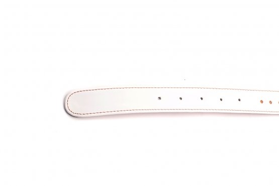 Cinturón modelo Coral Fabricado en charol blanco y mandarino