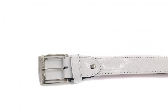 Modèle de ceinture Nella, fabriqué en Glitter Blanco y Charol Blanco