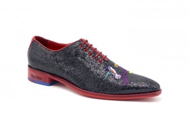 Zapato modelo Colibri, fabricado en Glitter Negro Vivo Rojo