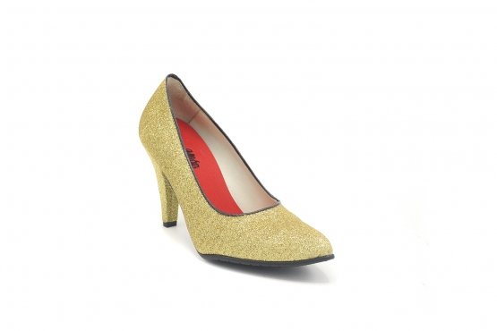 Zapato modelo Rocher, fabricado en Glitter Oro 