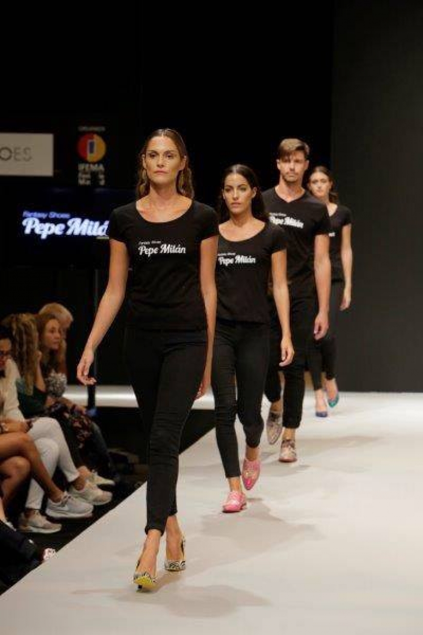 Footwear catwalk fashion show from Pepe Milan in the International Momad Shoes.